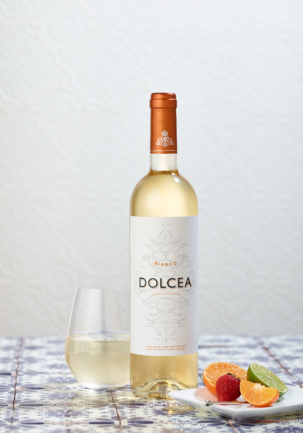 dolcea bianco wine sitting on table